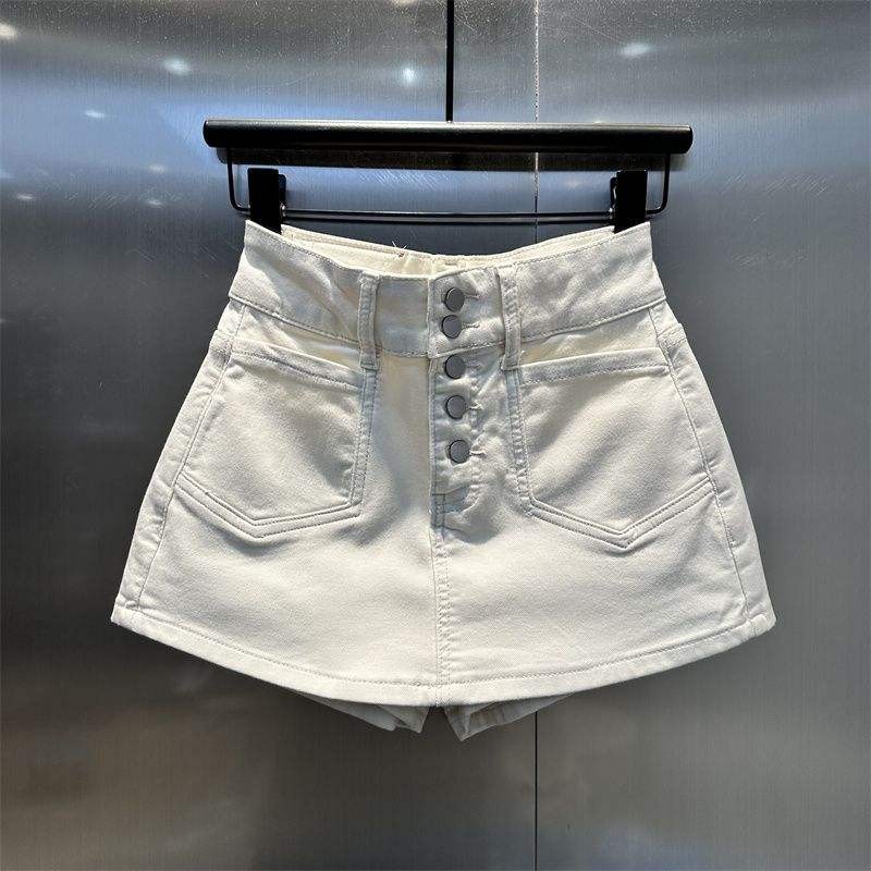เอวสูงกางเกงยีนส์สั้น Culottes ผู้หญิงสไตล์ใหม่ขนาดใหญ่หลวม Slimmer ดู a-Line สกี