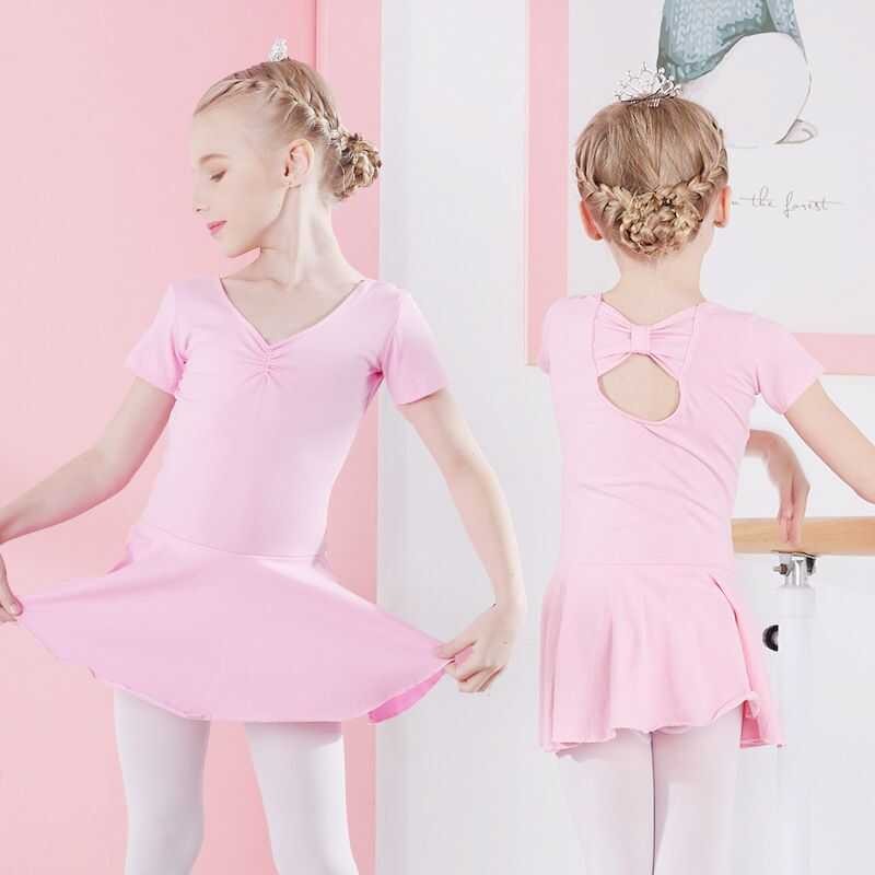LY Children's Ballet Dance Dress Ballet Outfit Costume Exercise Outfit Girls Short Sleeve One Skirt