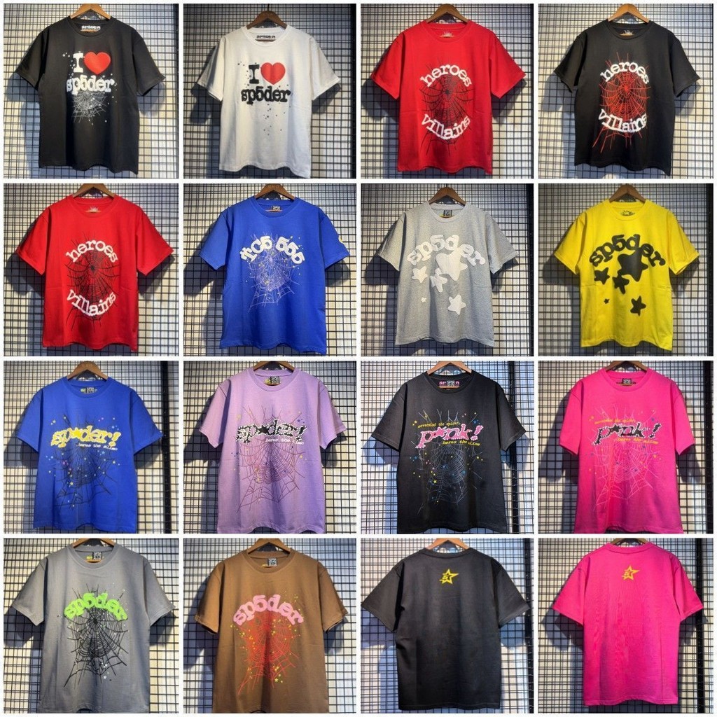 Meichao Sp5der Spider Web Foam พิมพ์ผ้าฝ้ายแท้รอบคอเสื้อยืดแขนสั้นสําหรับฤดูร้อนผู้ชายและผู้หญิง Cas