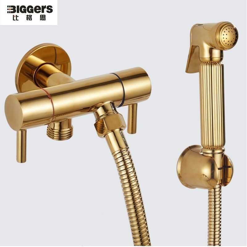 LY Biggers Gold-Plated Color Brass Handheld Toilet Bidet Er Set With Shower Hose Filg Faucet Vae