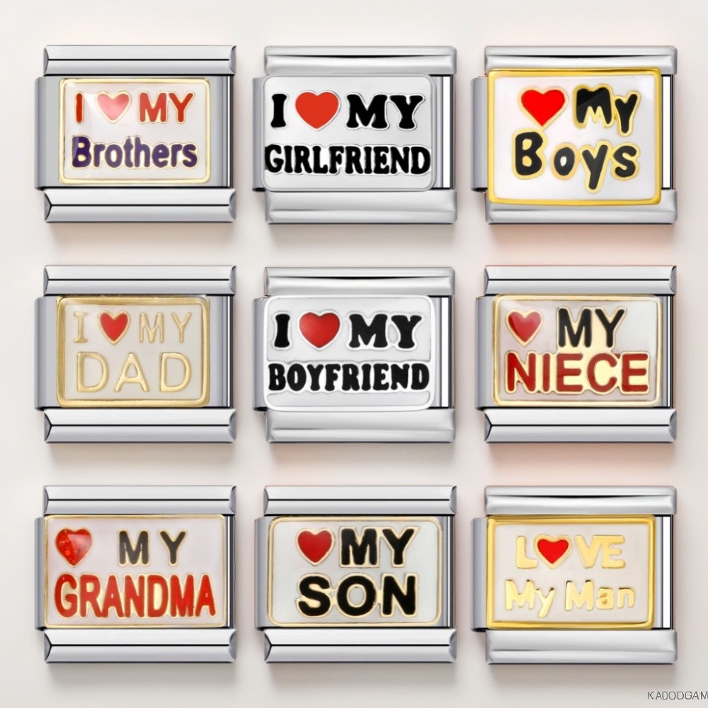 การออกแบบการจัดการครอบครัวคําภาษาอังกฤษอิตาเลี่ยน Link Fit 9 มม.สแตนเลสสตีล Charms เครื่องประดับ DIY ทําสร้อยข้อมือยืดหยุ่น