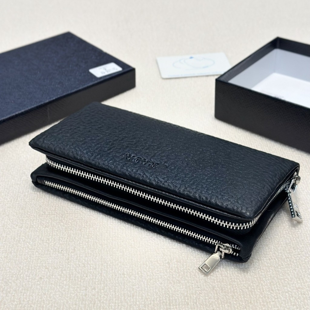 ส่วนลดในเวลาการจัดเก็บ Fishwater Boutique Cowhide Clutch Mobile Phone Bag Double Zipper Long Wallet 