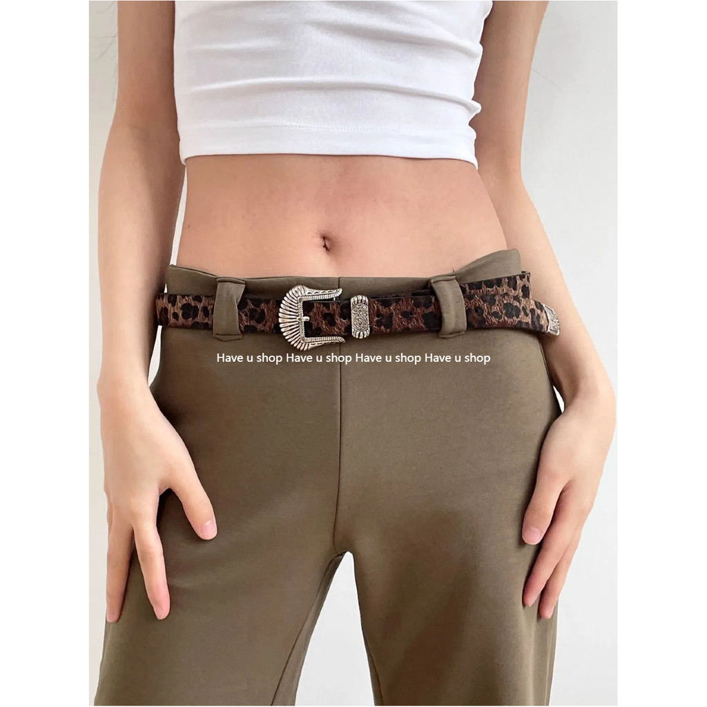 Have u shop Retro American European American New Style Leopard Print Brown Hot Girl Belt All-Match F