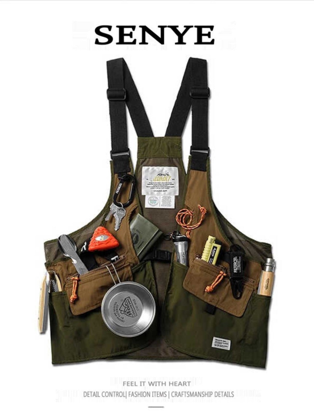 Outdoor Mountain Series แฟชั่นเครื่องมือเสื้อกั๊กผู้ชาย Contrast สี Multi-pocket Functional ยุทธวิธีตกปลาเสื้อกั๊ก American Retro Jacket - รูปที่ 2