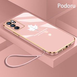 เคส OPPO Reno6 5G ใบเมเปิ้ล ดอกไม้ ขอบตรง รวมทุกอย่าง เลนส์ ซิลิโคนนิ่ม กันกระแทก เคสโทรศัพท์มือถือ