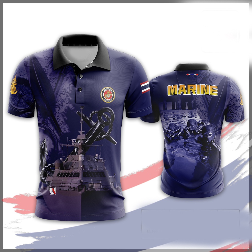 A006 เสื้อคอปกพิมพ์ลายกองทัพเรือใส่สบาย ระบายอากาศ