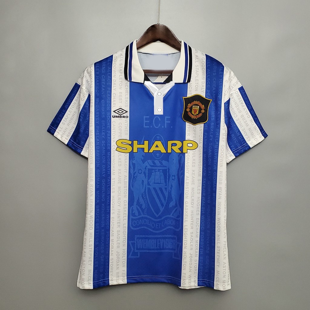 เสื้อกีฬาแขนสั้น ลายทีมชาติฟุตบอล MU Away Man Utd 94-96 ชุดเยือน สไตล์เรโทร