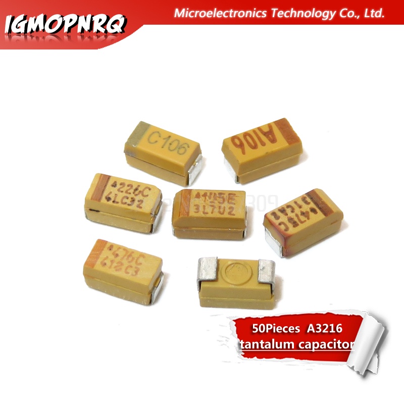 50pcs 3216 16V1UF 16V4.7UF 16V10UF 16V22UF 10V10UF 25V1UF 16V47UF Tantalum capacitor
