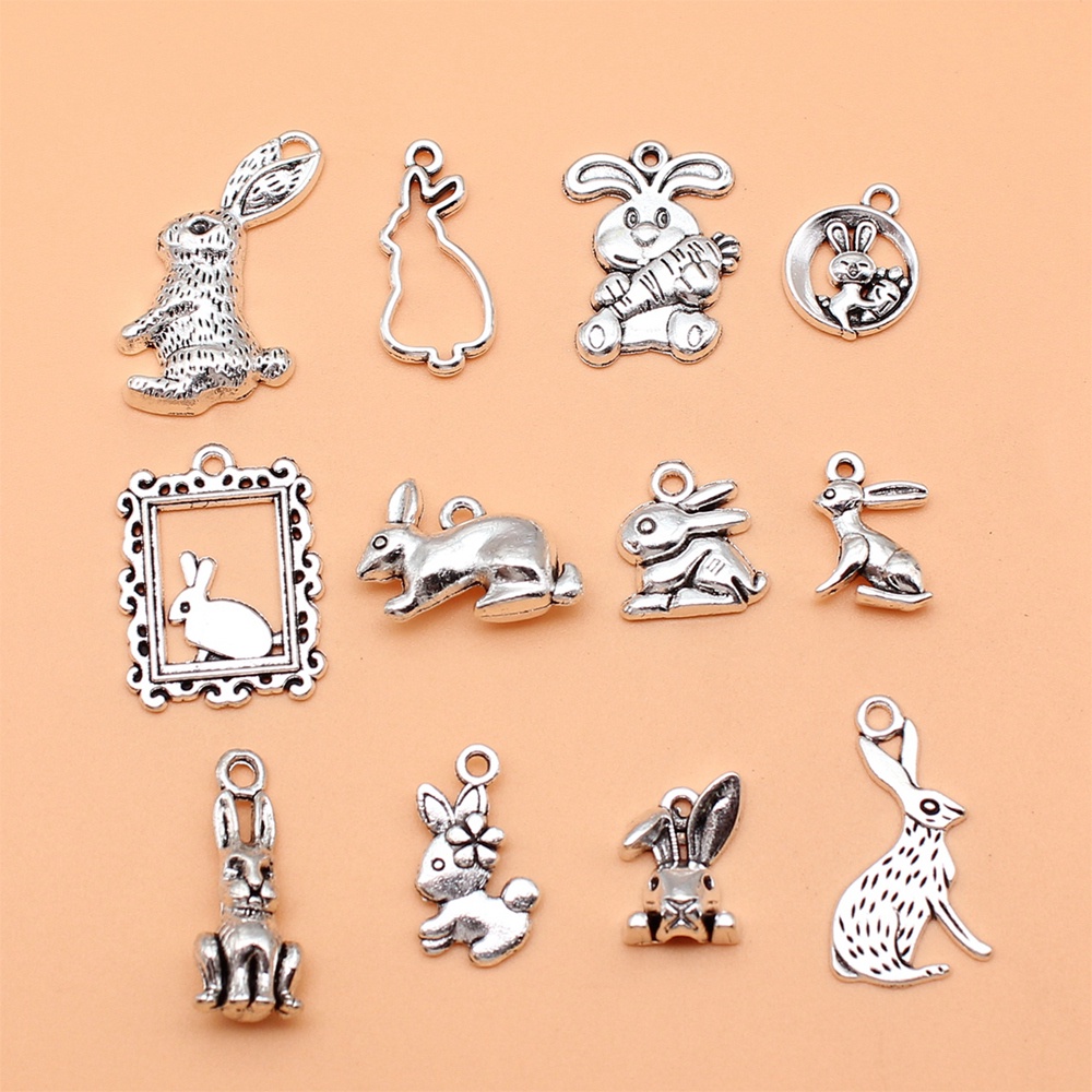 12 ชิ้น/เซ็ตกระต่าย Charms สําหรับเครื่องประดับทําจี้ Diy หัตถกรรมอุปกรณ์เสริม L10285