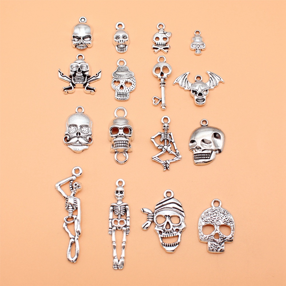 16 ชิ้น/เซ็ต Skull Skeleton Charms สําหรับเครื่องประดับทําจี้ Diy หัตถกรรมอุปกรณ์เสริม L10197