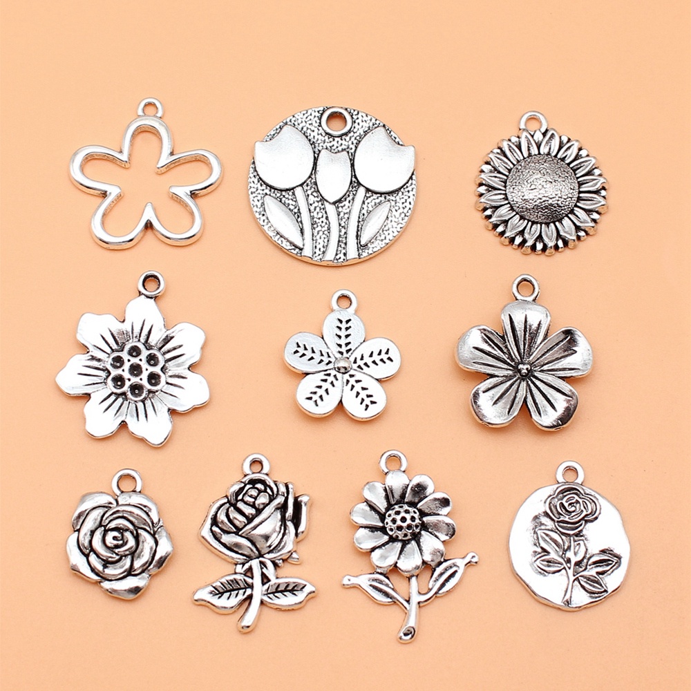 10 ชิ้น/เซ็ตดอกไม้ Charms สําหรับเครื่องประดับทําจี้ Diy หัตถกรรมอุปกรณ์เสริม L10176
