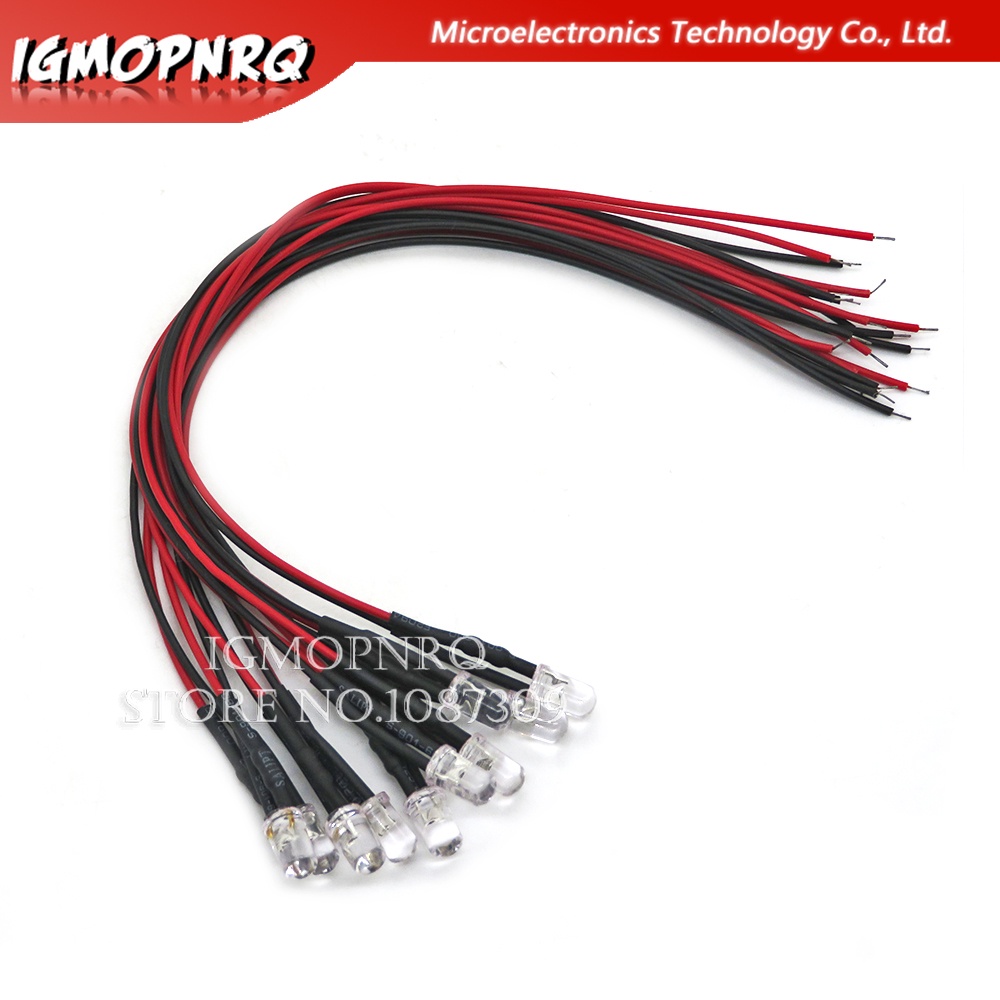 ไดโอดเปล่งแสง DC 3V 6V 12V 24V 5 มม. สีเหลือง ฟ้า เขียว ขาว แดง ส้ม 10 ชิ้น