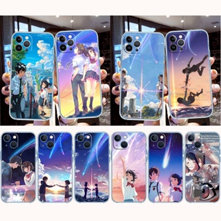 เคสโทรศัพท์มือถือ แบบใส ลายการ์ตูนอนิเมะ Your Name สําหรับ iPhone SE 2020 13 Mini Pro Max MJ1