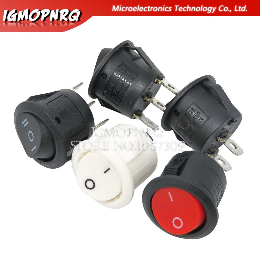 สวิตช์ปุ่มกด 20 มม. SPST 2Pin 3pin 3A 250V KCD1-105 KDC1 Fdkjgecf เปิด-ปิด ทรงกลม สีดํา แดง ขาว 5 ชิ้น