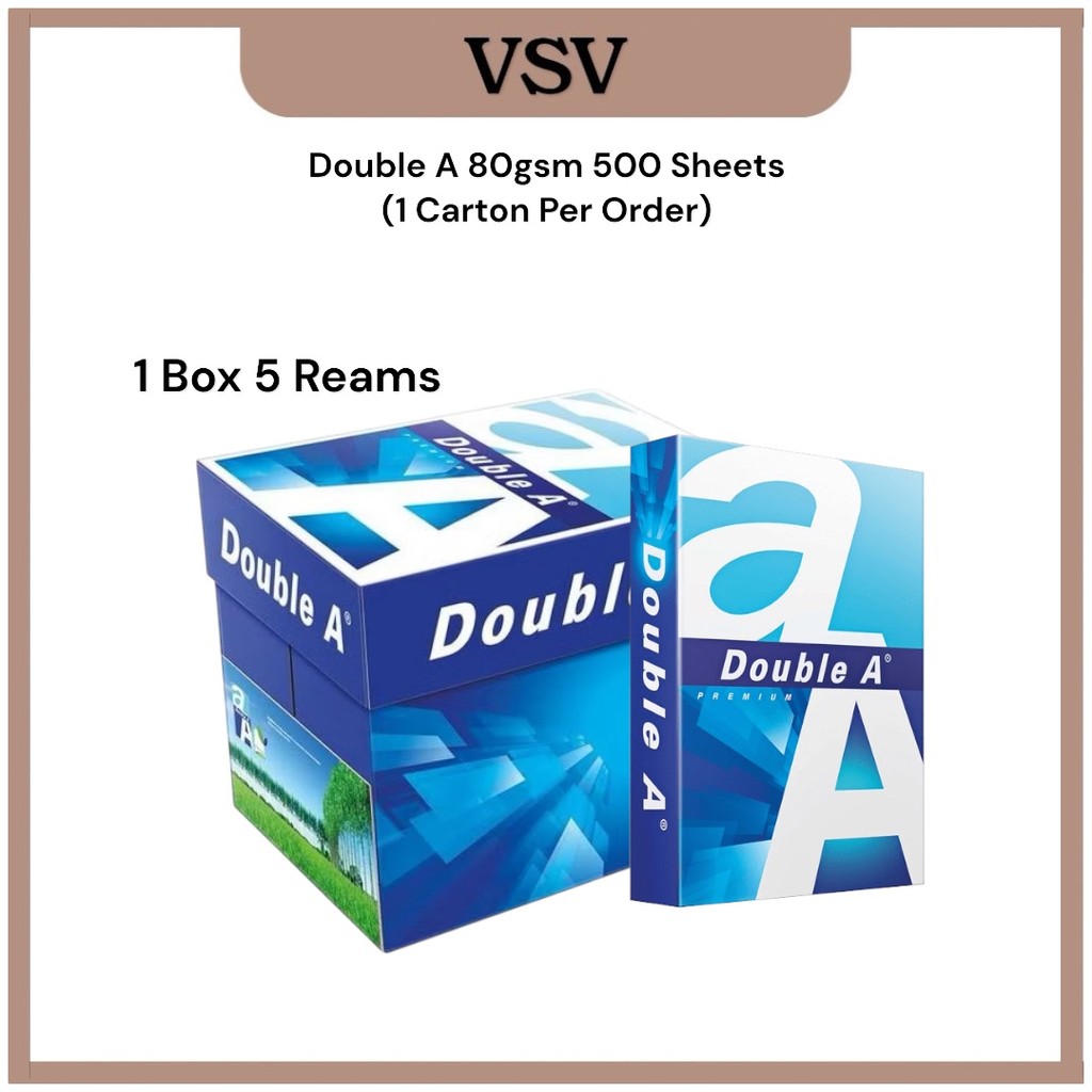 A4 Paper 1 BoxDouble A Premium 80gsm A4 Paper 5 x 500 แผ่น (สั่งได้ออเดอร์ละ 1 กล่อง)