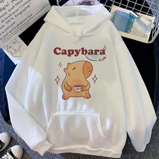 Capybara เสื้อวอร์มแขนยาว มีฮู้ด ผ้าฟลีซ สไตล์ฮาราจูกุ สําหรับผู้หญิง y2k