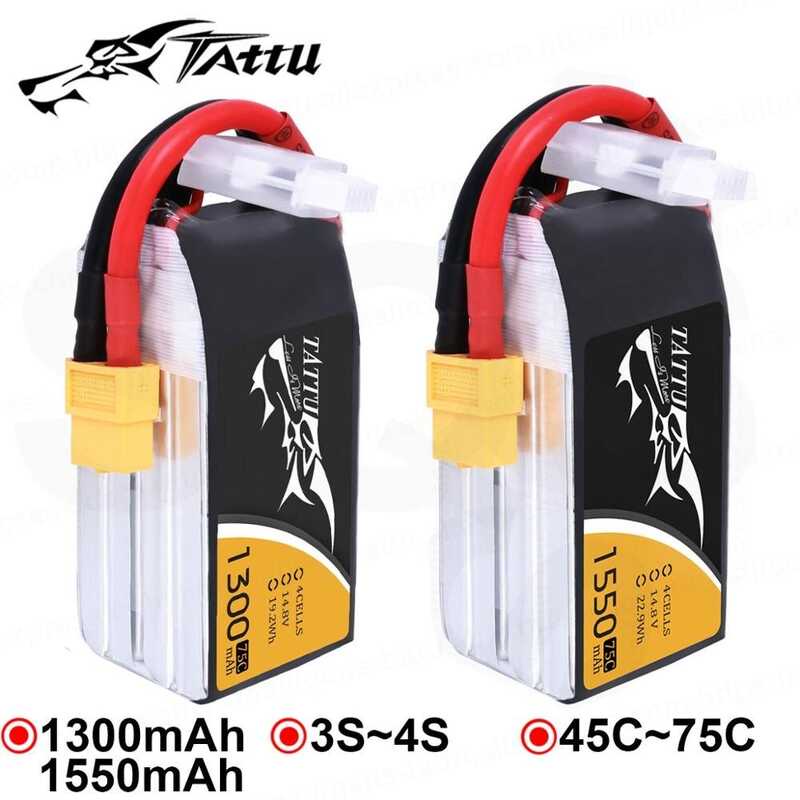 Tattu 1300Mah 1550Mah Lipo 3S 4S 5S 6S Battery Xt60 Plug 45C 75C Quadcopter Racing FPV Drone RC Hel