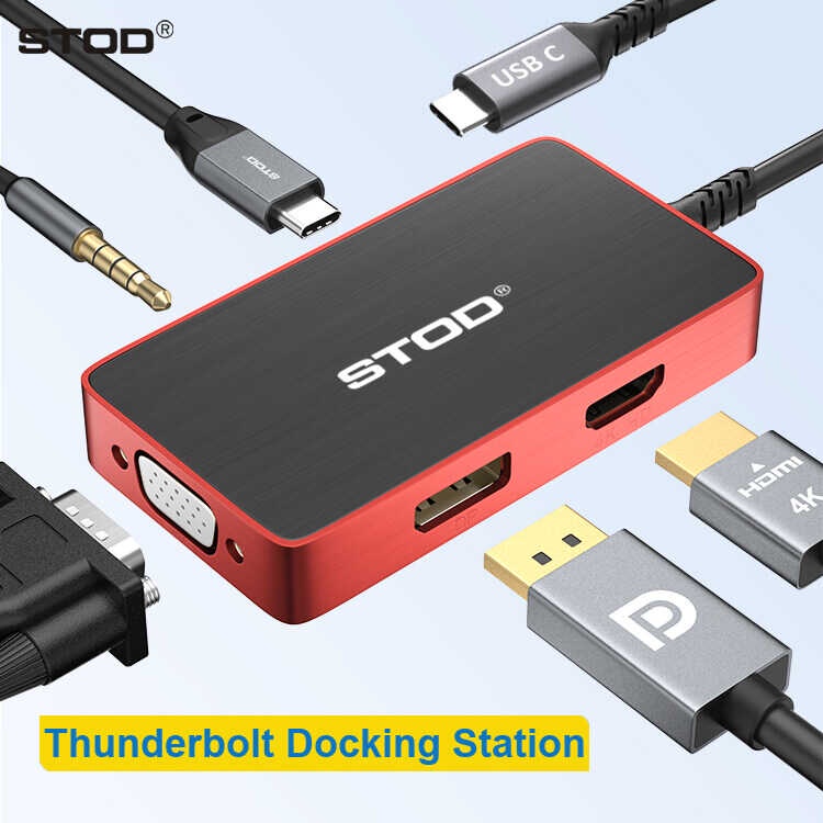 STOD Docking Station USB C HUB Adapter HDMI Displayport DP VGA Video Splitter 3.5Mm Audio Earphone