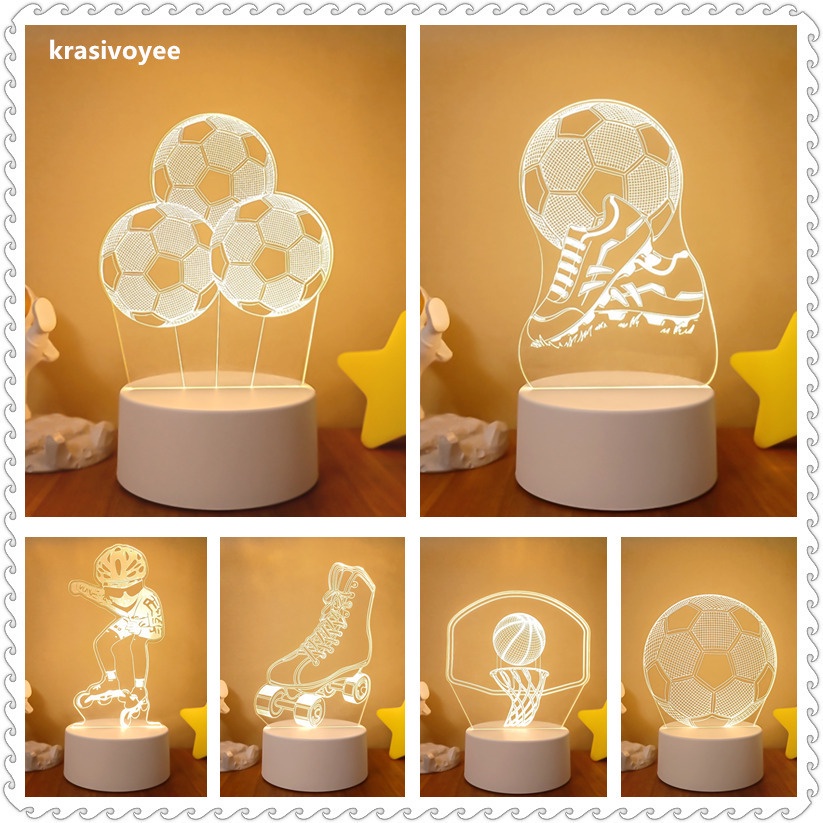 โคมไฟตั้งโต๊ะ LED อะคริลิค รูปลูกฟุตบอล บาสเก็ตบอล สีขาวอบอุ่น เหมาะกับของขวัญวันเกิด วันพ่อ สําหรับเด็กผู้ชาย