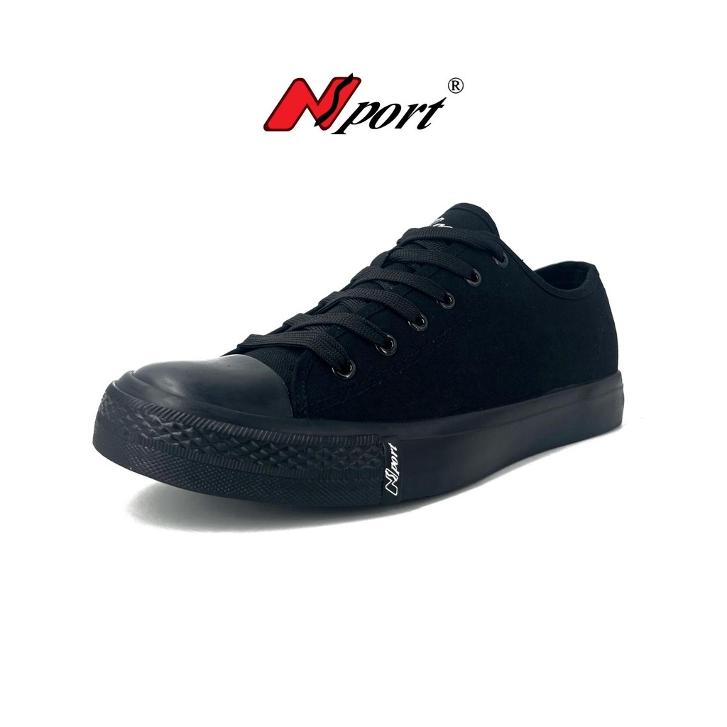 Nsport Unisex รองเท้าผ้าใบนักเรียนผูกเชือกสีดํา 8939
