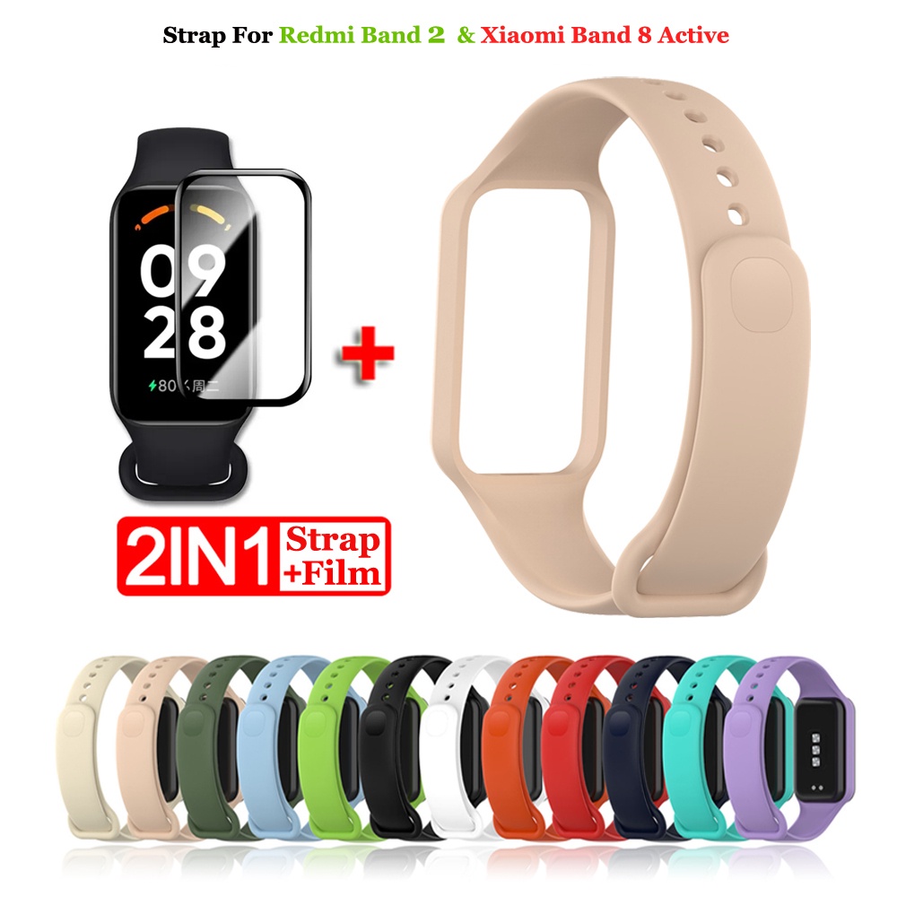 สาย สําหรับ Xiaomi Redmi band2 นาฬิกา สาย สำรอง สายซิลิโคนRedmi band 2 สายสําหรับ xiaomi band 8 Active พร้อมฟิล์มป้องกันหน้าจอ