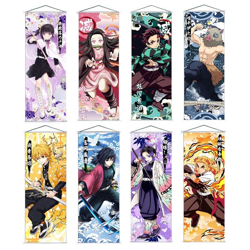 Demon Slayer Scroll ภาพวาดผ้าใบมังงะ Tanjirou Nezuko Giyuu ตกแต่งบ้านแขวนผนังอะนิเมะโปสเตอร์ Wall Art ตกแต่งห้อง