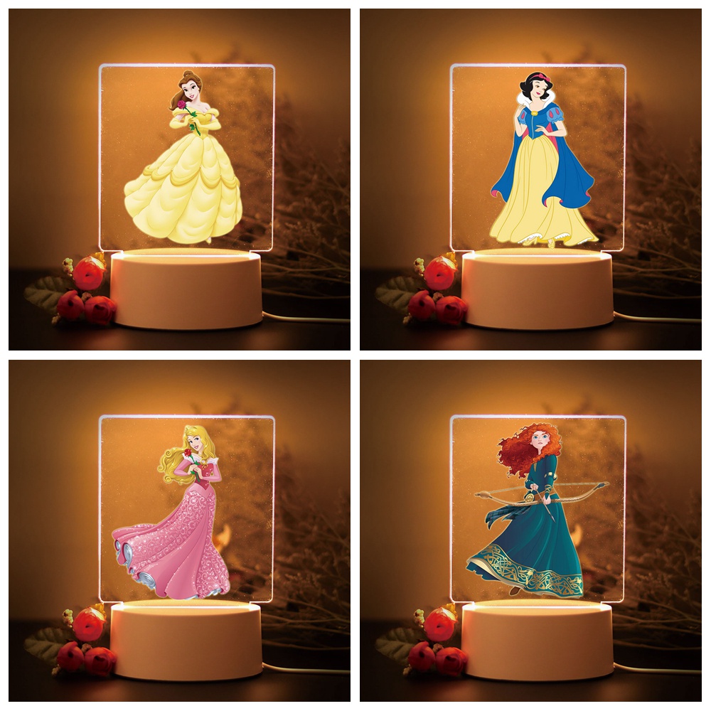 Disney Princess Creative Table โคมไฟข้างเตียงข้างเตียงไฟกลางคืนแบบชาร์จไฟได้ของขวัญคริสต์มาสสําหรับเด็ก