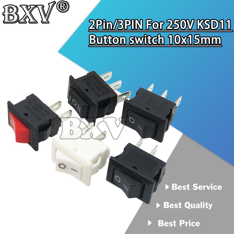 10 ชิ้นปุ่มกดสวิทช์ 10x15 มม.2Pin 3pin 3A 250V KCD11 Snap-in บน Off เรือ Rocker สวิทช์ 10 มม.* 15 มม.สีดําสีแดงสีขาว SPST