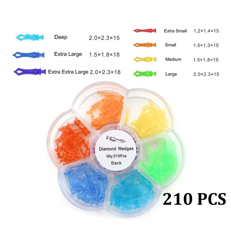 210pcs Dental Diamond Interdental Tooth Wedge Autoclavable 7Size