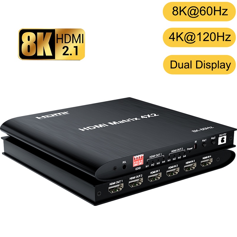 8k 60Hz HDR HDMI True Matrix 4x2 4K 120Hz 4 In 2 Out HDR HDMI Matrix Splitter Switcher กล ่ องสําหรับ PS4 คอมพิวเตอร ์ TO TV Monitor