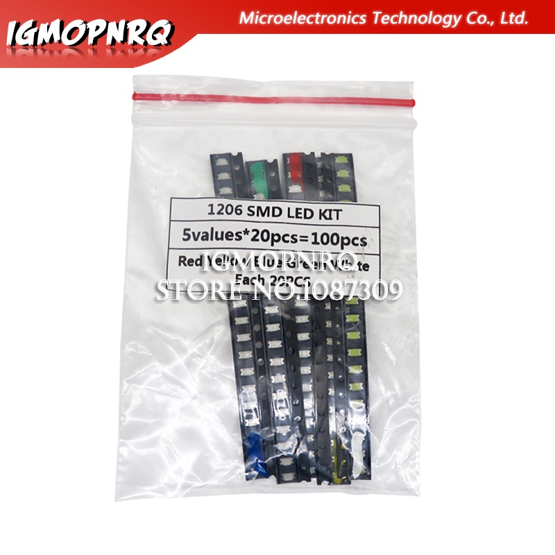 100 ชิ้น 1206 SMD LED light แพคเกจ LED สีแดงสีขาวสีเขียวสีฟ้าสีเหลือง 1206 led ใหม่