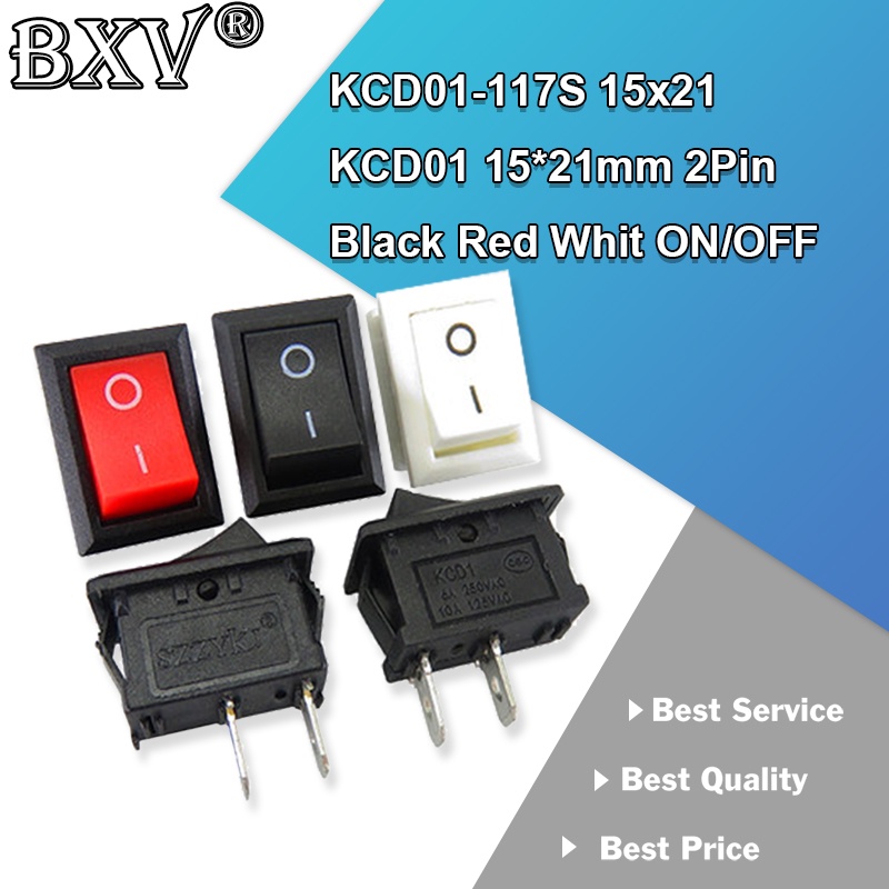 สวิตช์เมาท์โยก เปิด ปิด KCD01-117S 15x21 KCD01 15*21 มม. 2Pin สีดํา แดง 6A 250V 10A 125V 10 ชิ้น