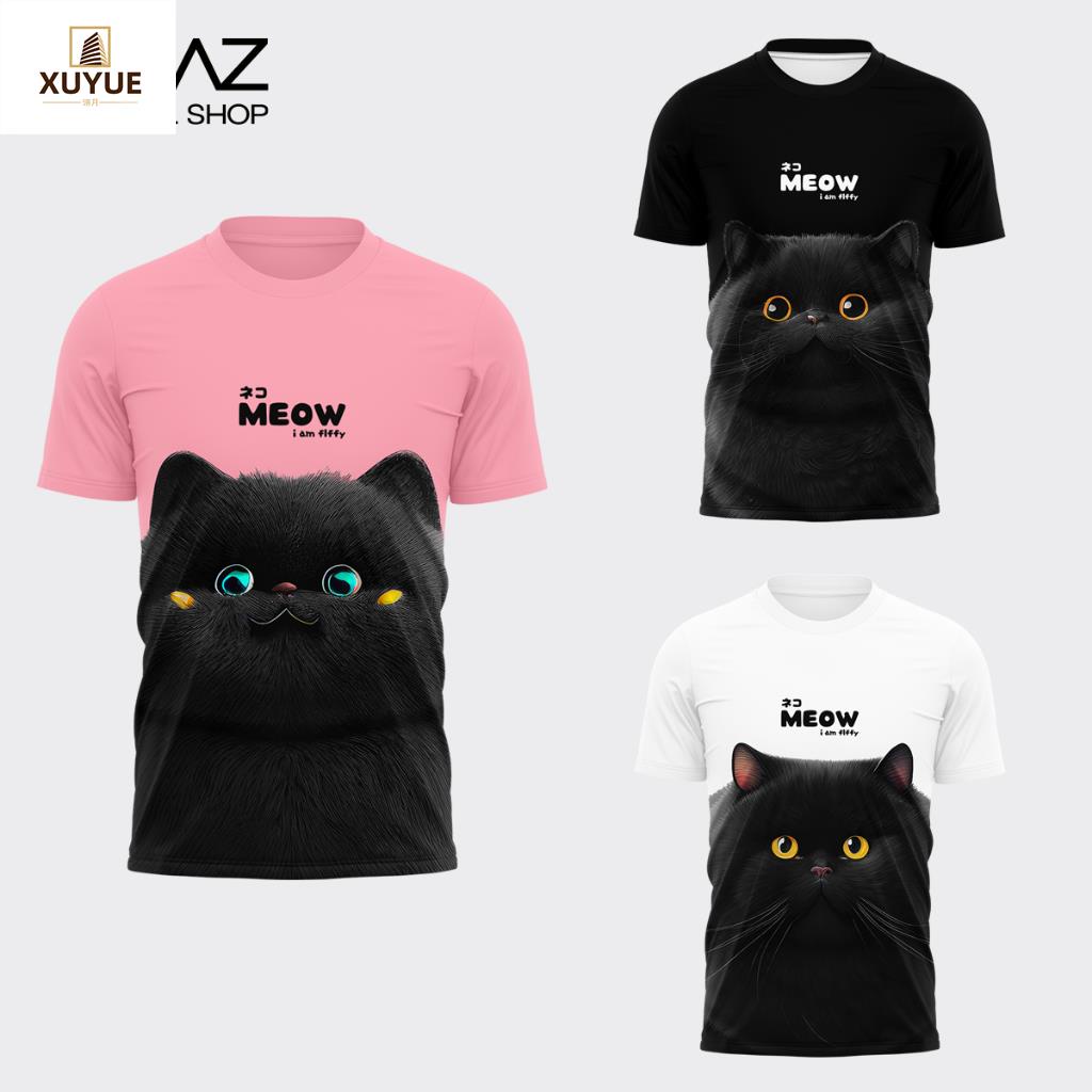 [กรอกโค้ด VDZ49 ลด 40.-] พร้อมส่ง ทุกวัน เสื้อวิ่งพิมพ์ลายเจ้าเหมียวดำตาแป๋ว