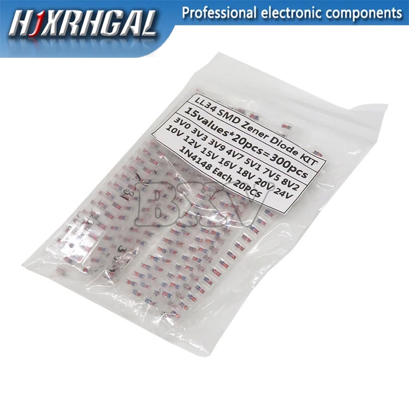 Ll34 SMD ชุดซีเนอร์ไดโอด 1/2W 3V-24V และ LL4148 15 ค่า * 10 ชิ้น = 150 ชิ้น