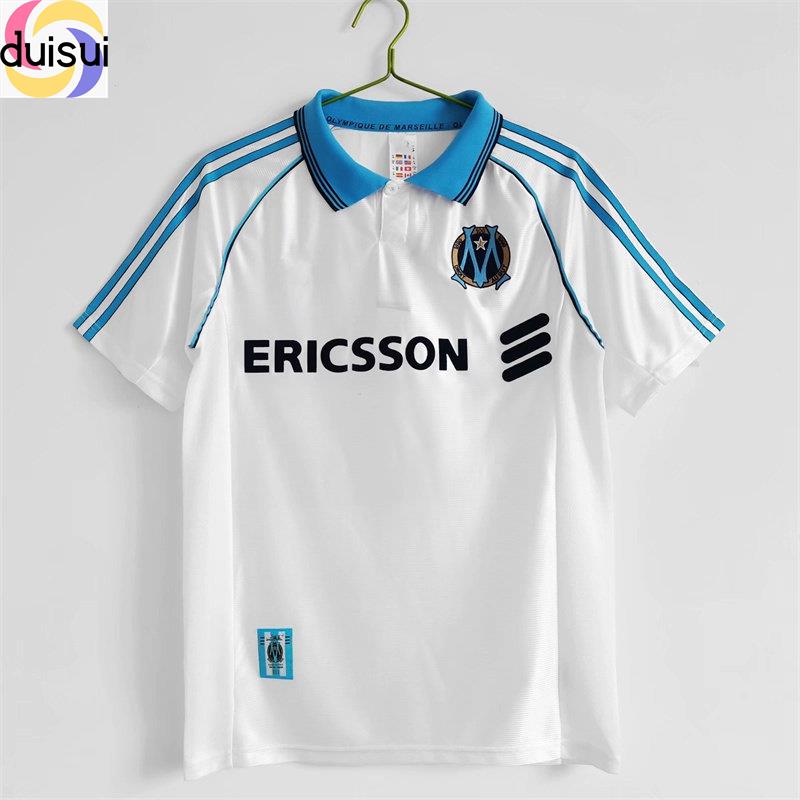 Duisui Retro Collar White Jersey Vintage 1998 1999 Olympique De Marseille เสื้อฟุตบอล Baju Lelaki Be