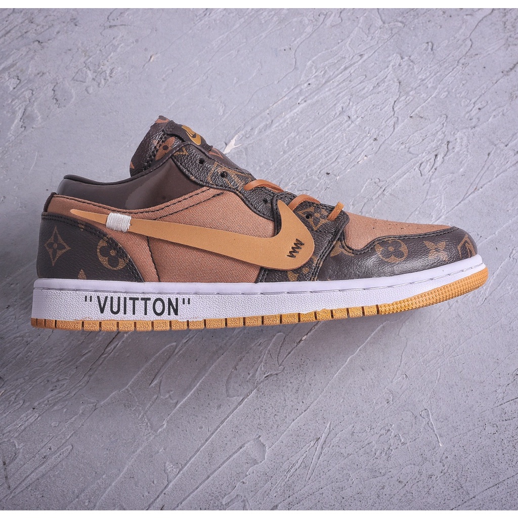 Louis Vuitton x Nike Air Jordan 1 บาสเก็ตบอล Low Cut ผ้าใบลำลองสำหรับผู้ชายผู้หญิง รองเท้า Hot sale