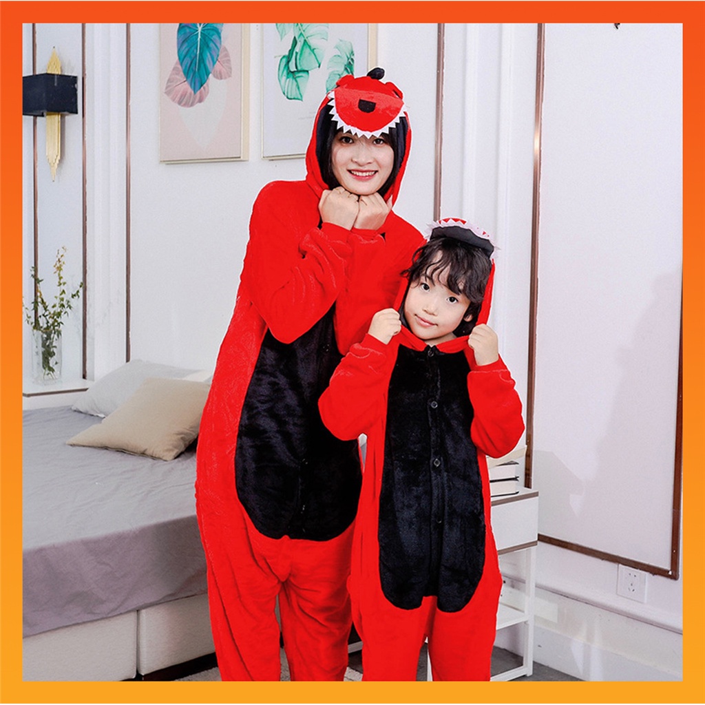 Kigurumi ไดโนเสาร์ เสือ ปิกาจู สติตช์ การ์ตูน ชุดนอนสักหลาด ผู้หญิง ผู้ชาย ชุดนอน Onesies จั๊มสูท สัตว์ คอสเพลย์ เครื่องแต่งกาย