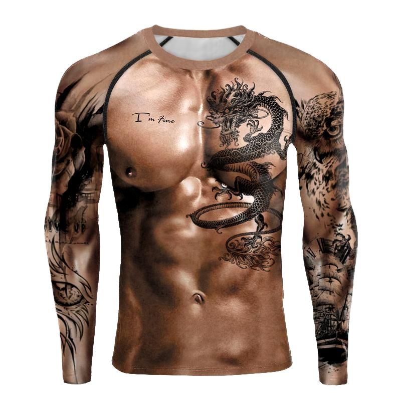 เสื้อยืดแขนยาวกล้ามเนื้อ 3D พิมพ์หลวมพร้อมขนาดแฟชั่นฤดูร้อนสไตล์ถนนผู้ชาย 2023
