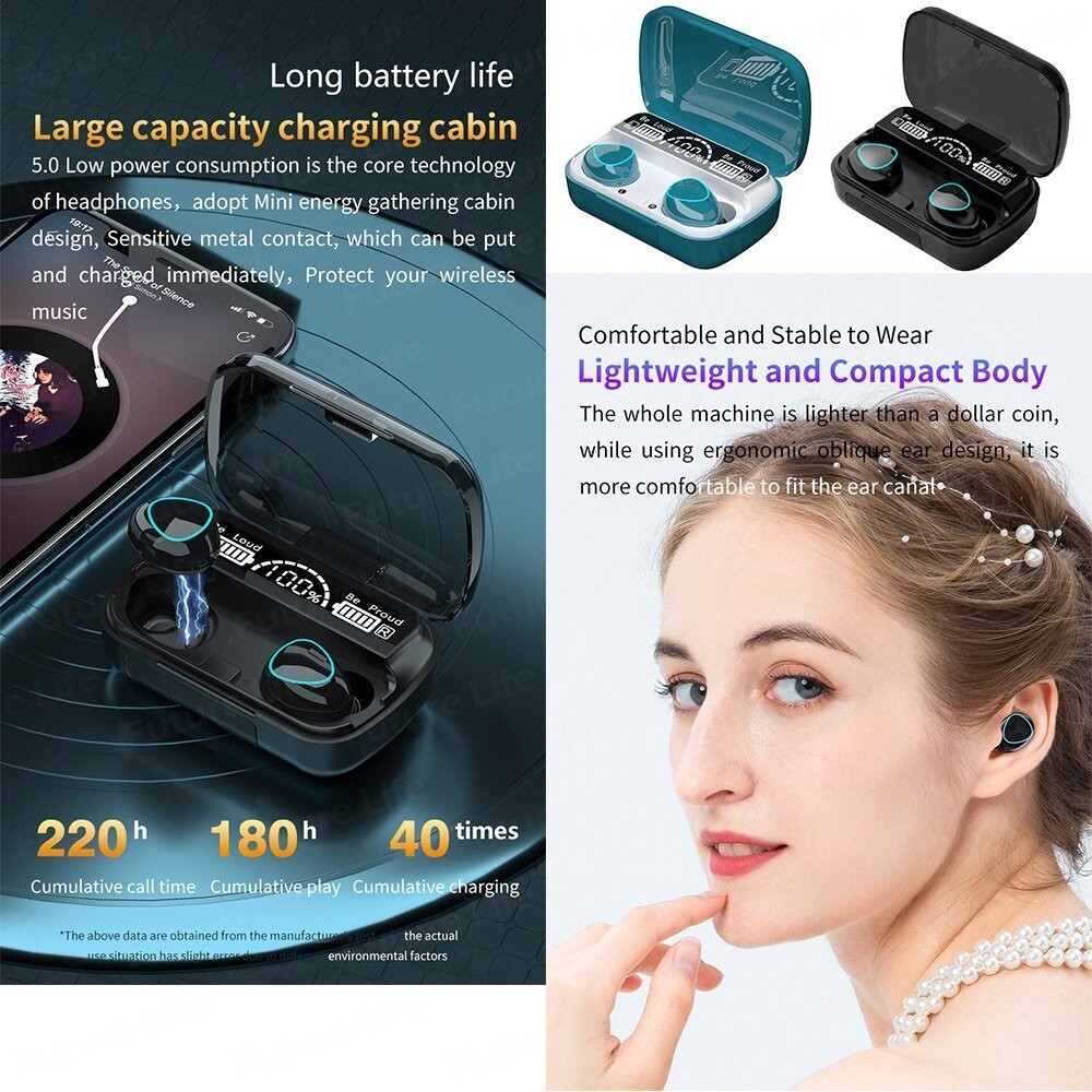 hot🔥การประกันคุณภาพ🔥 import 【M10】TWS Bluetooth Earphone Wireless Earbuds 9D Stereo HiFi Sports He