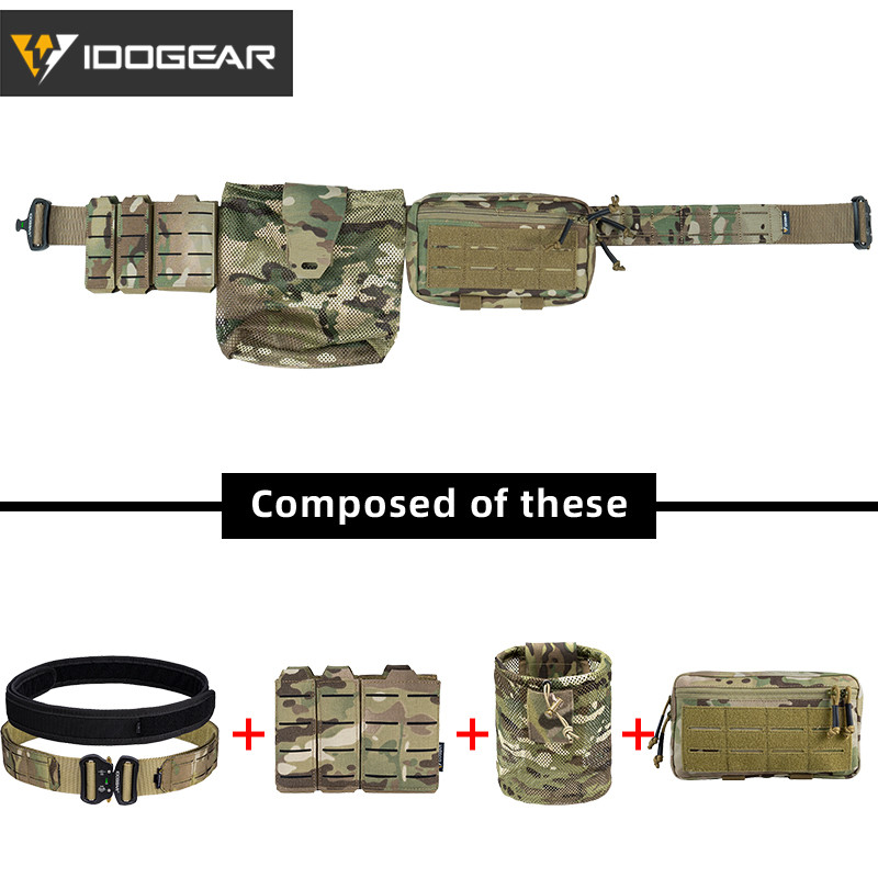 Idogear เข็มขัดยุทธวิธี 2 "กว้าง 3 กระเป๋า 9 มม.556 Triple Mag กระเป๋า Roll-up ตาข่ายรีไซเคิลกระเป๋า Dump กระเป๋ายุทธวิธีเข็มขัดชุด 3415