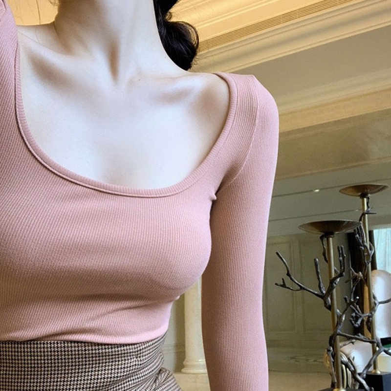 68090 เสื้อยืดแขนยาว คอกลม ผ้ายืด เข้ารูป ขนาดใหญ่ สําหรับผู้หญิง