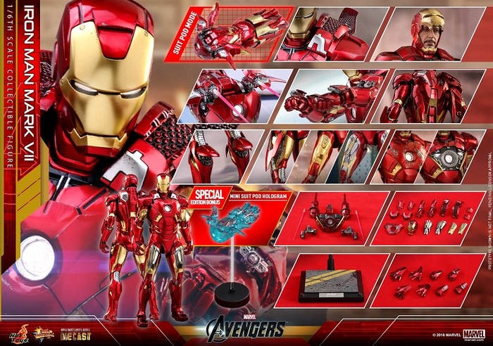 Hot Toys Marvel Avengers Alloy Iron Man Mk7 1/6 Anime Action Figure Collection Model Toys