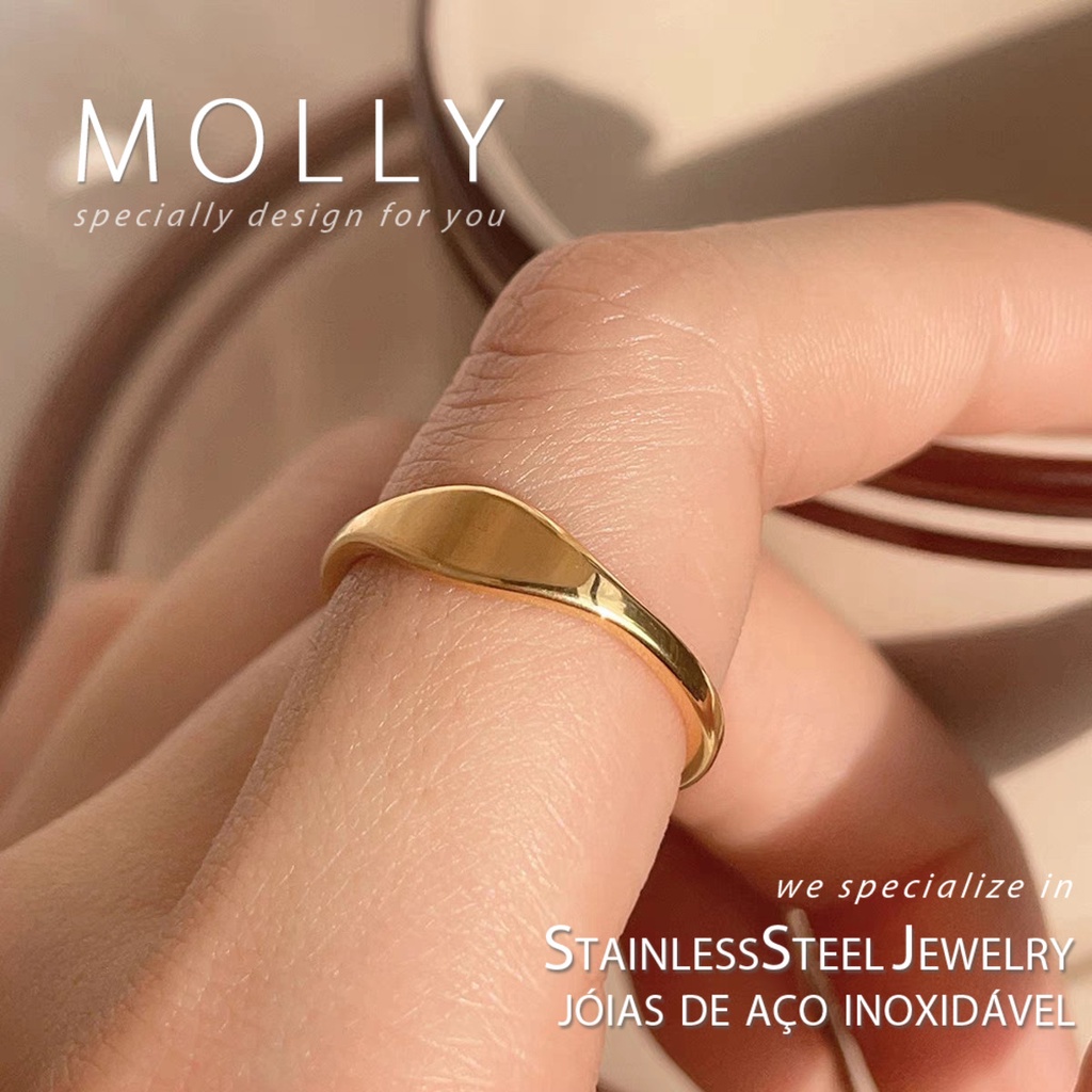 สแตนเลส Minimalist แหวนแบนสําหรับผู้หญิง Non Tarnish 18K Gold Plated คุณภาพสูงแฟชั่นเครื่องประดับ