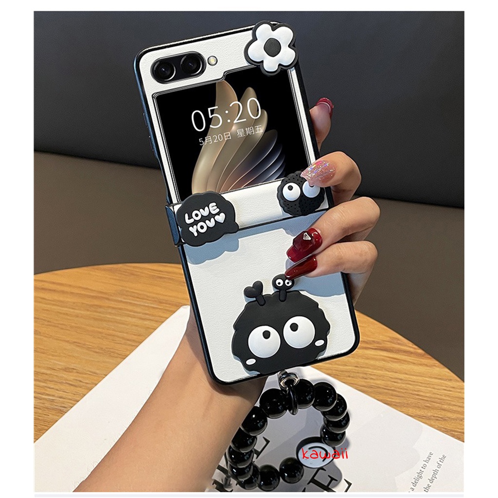 เกาหลี Kawaii ดอกไม้ถ่านหิน Elf ลูกปัดสร้อยข้อมือสําหรับ Samsung Galaxy Z Flip5 Flip6 Zflip6 Flip 6 Z Flip5 Zflip 5Flip5 Flip 4 3 ฝาครอบ