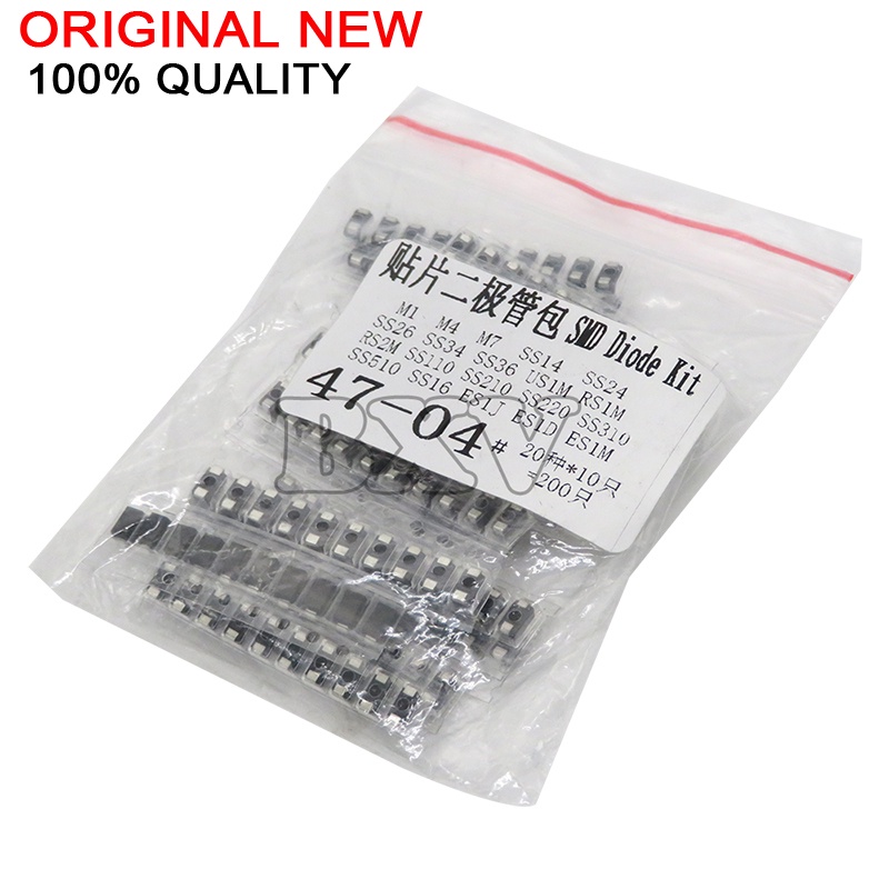 ชุดไดโอด SMD SS110 SS220 SS210 SS310 SS510 SS16 SS26 SS34 SS36 ES1J ES1D M7 M4 US1M 20Value*10 ชิ้น = 200 ชิ้น