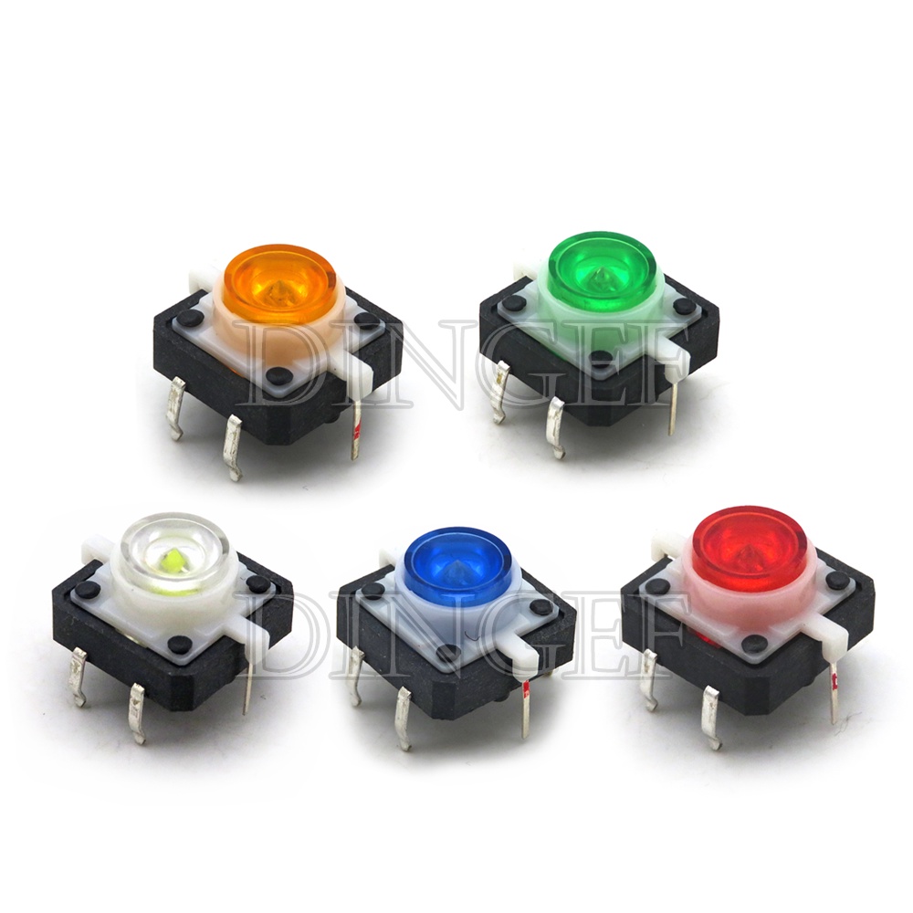 ปุ่มกดสวิตช์ไฟ LED 12X12X7.3 มม. 5 สี 12*12*7.3 มม. 12*12*7.3 สีแดง เขียว ฟ้า เหลือง ขาว 5 ชิ้น