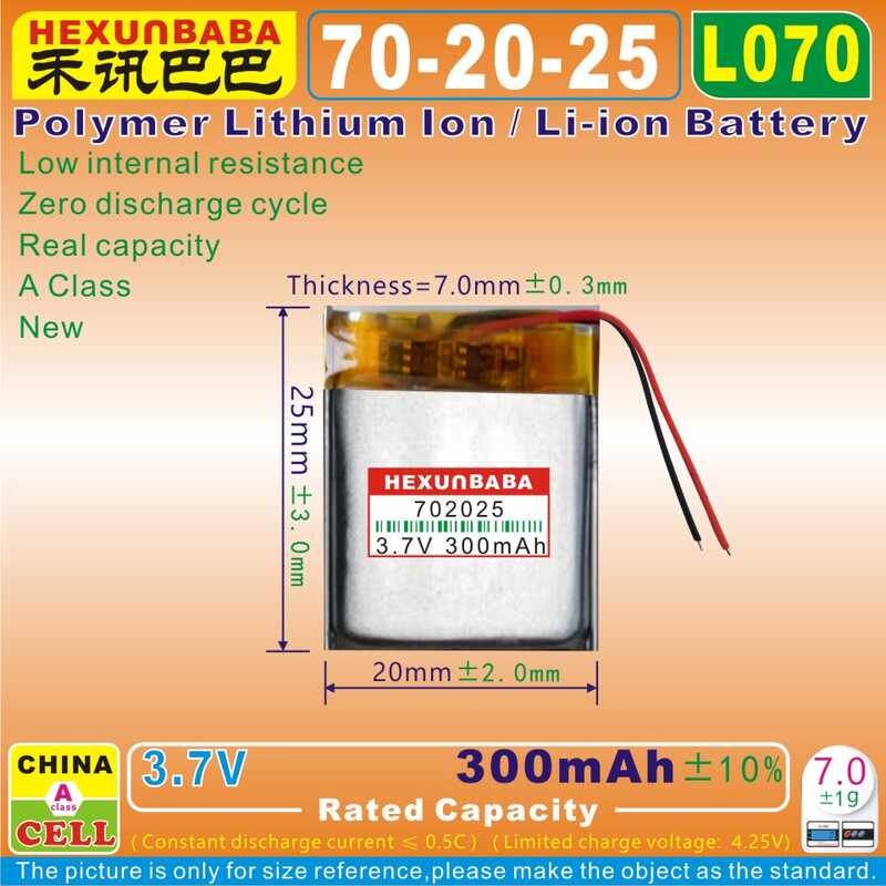10Pcs [L070] 3.7V 300Mah 702025 แบตเตอรี่ลิเธียมไอออนโพลิเมอร์ลิเธียมไอออนสำหรับ TWS Smart Watch หูฟ