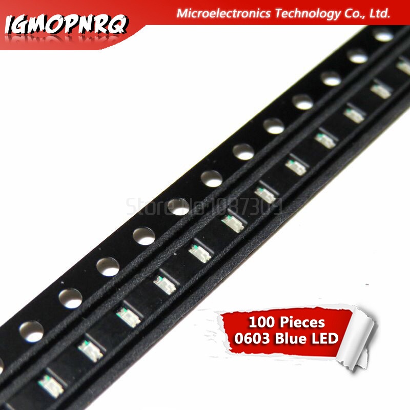 100 ชิ้นสีฟ้า 0603 ไฟไดโอด LED SMD