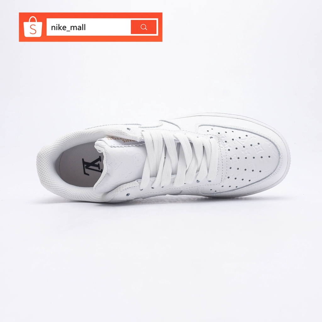 ผ้าใบลำลองสีขาวต่ำ Louis Vuitton x Nike Air Force 1 ของแท้ 100% สำหรับผู้หญิงและผู้ชาย รองเท้า new