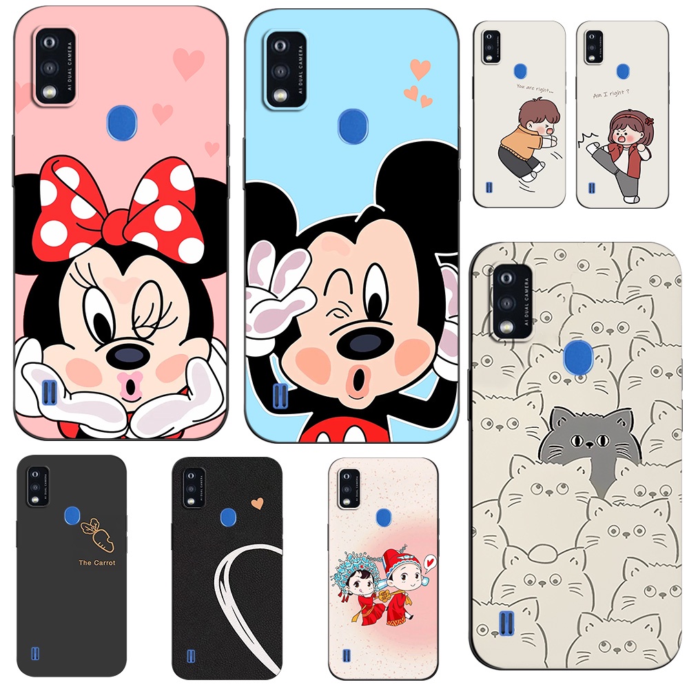คู่เคสโทรศัพท์สําหรับ Zte Blade A51 Cp กรณีสีชมพู Mickey Mouse Minnie Spiderman Spider Gwen Black Cat Spongebob Panda กระต่าย @1003